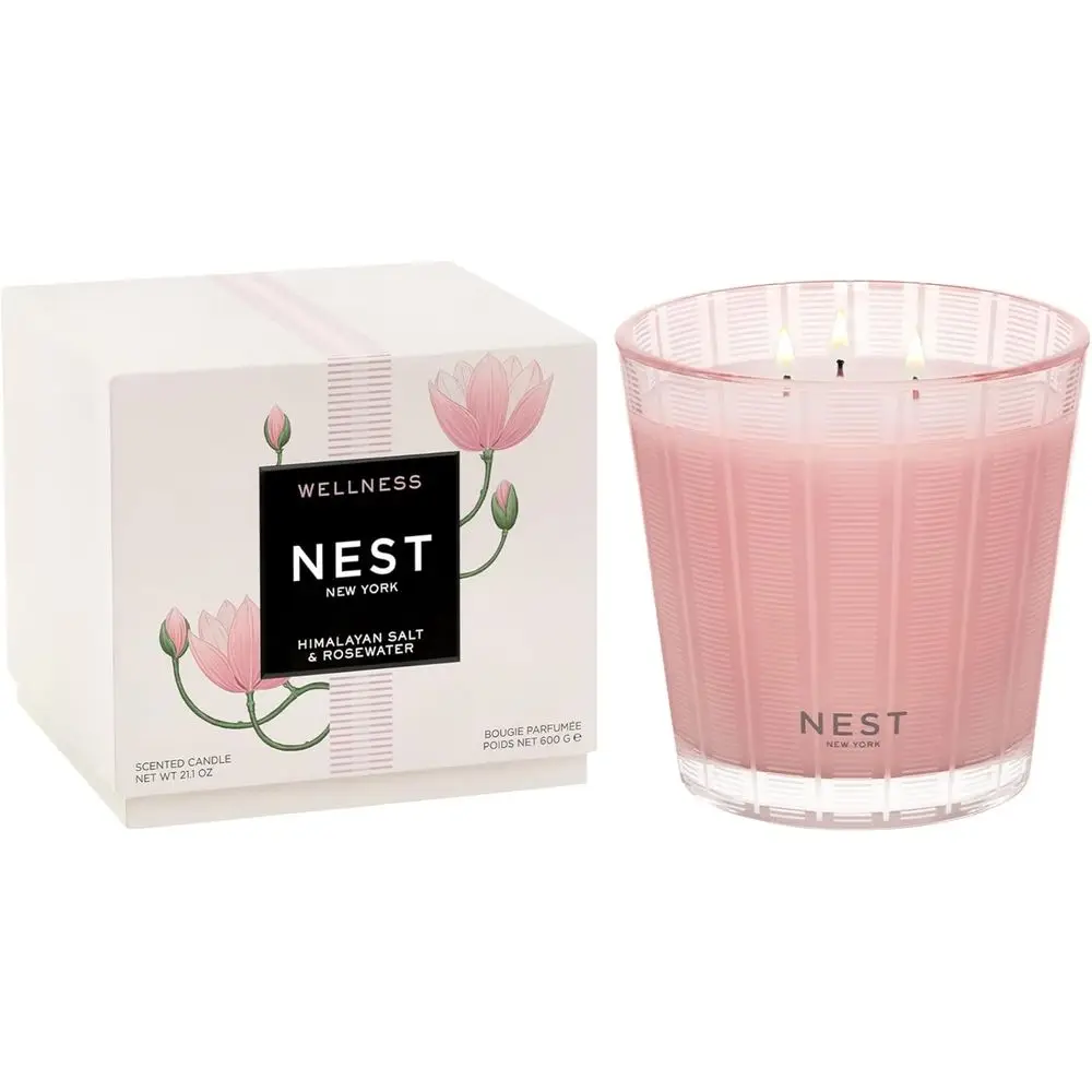 

Triple Wick Scented Candle, Salt & Rosewater Fragrance, 21.2 oz, 100-Hour Burn, Reusable Glass Vessel
