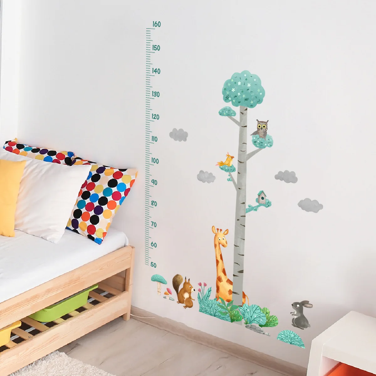 Cartoon Tree Animals Height Measurement Wall Stickers For Kids Room Bedroom Nursery Decoration Self-adhesive Height Ruler Mural