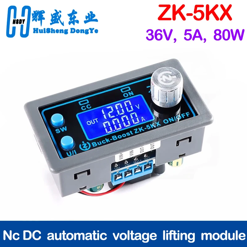 ZK-5KX DC DC Buck Boost Converter CC CV 0.6-36V 5A 5V 6V 12V 24V 80W Power Module Adjustable Regulated laboratory power supply