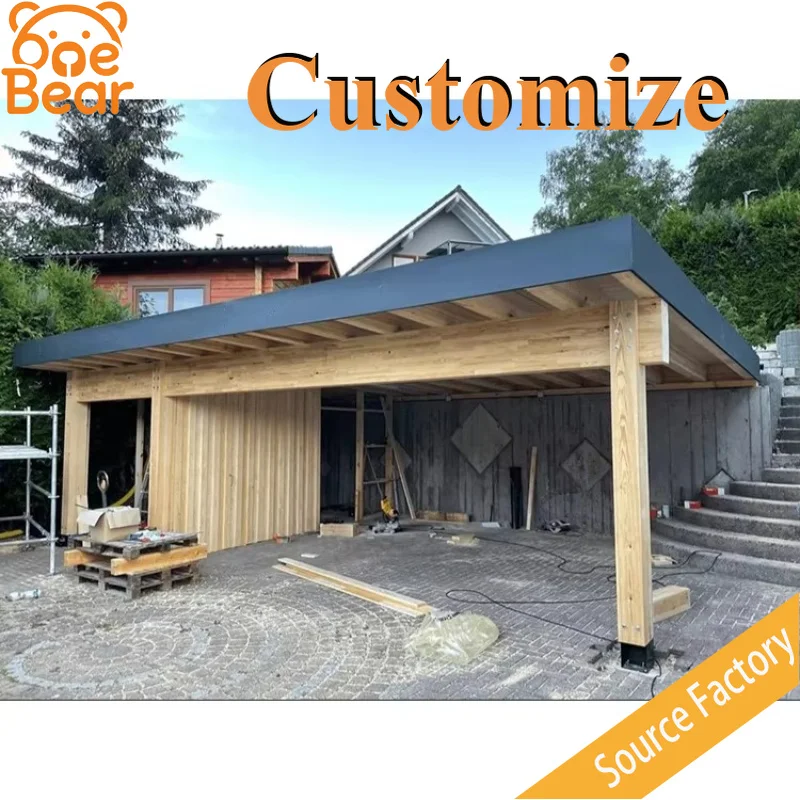 Freestanding Solid Wood Carport Stable Wooden Parking Canopy Sun Rain Protection For Family Car Outdoor Lawn Installation