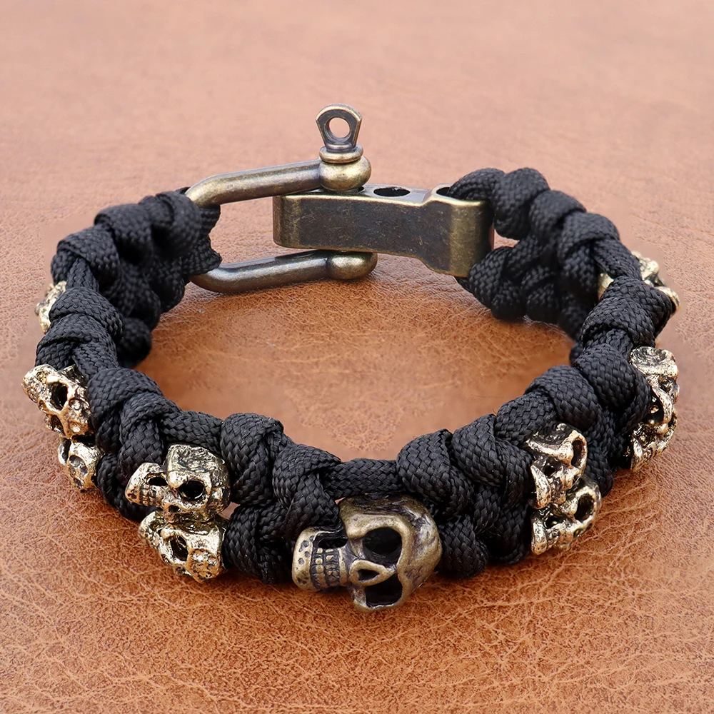 

Popular Skull Bangle Jewelry Survival Paracord Bracelet Adjustable Buckle Trendy Parachute Rope Outdoor Camping Hiking Emergency