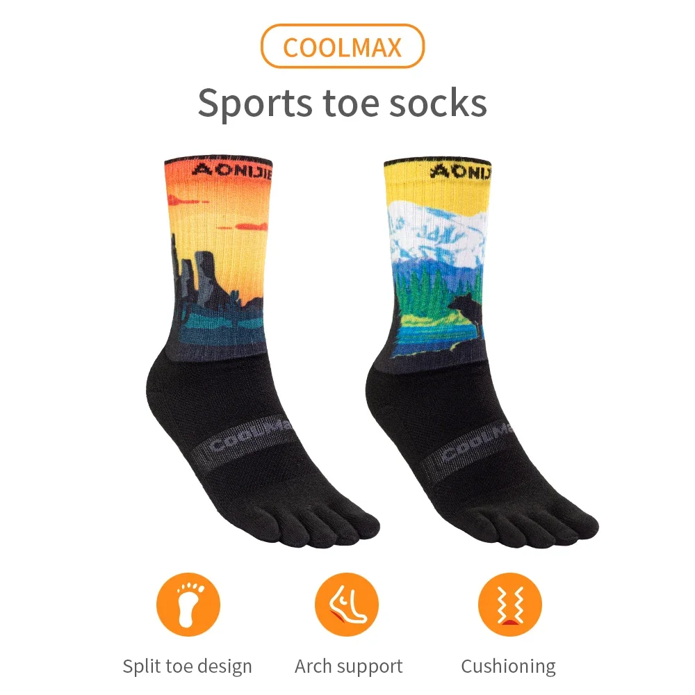 AONIJIE E4843 One Pair Toe Socks for Men Women Moisture Wicking Crew Length Five Finger Socks for Athletic Running Trails