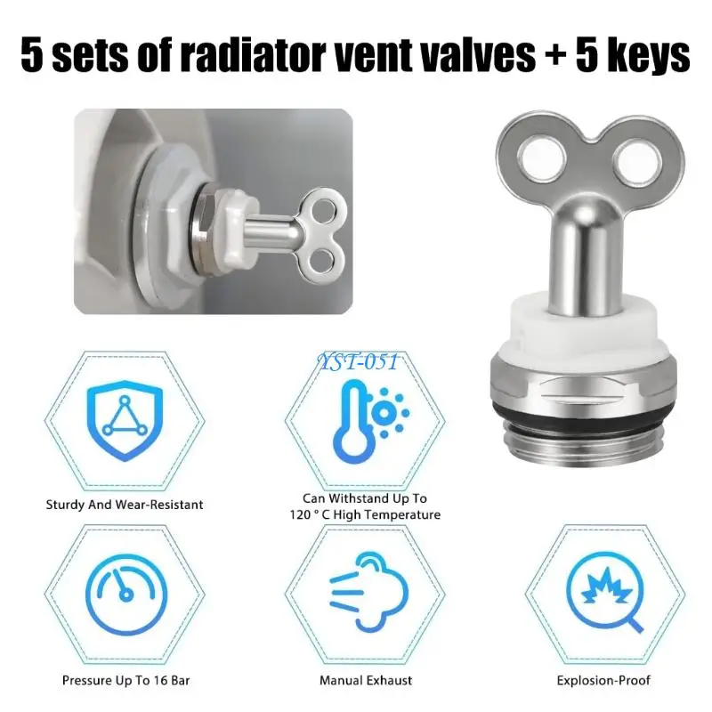 E15A 5 ชิ้นคู่มือหม้อน้ำปลั๊กระบายอากาศวาล์วหม้อน้ำอะไหล่ใช้งานง่าย