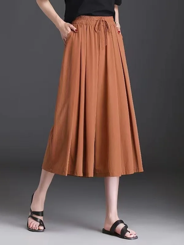 Summer Thin Wide Leg Pants for plus Size Women Loose Drapey Comfortable mid Age Mommy Fashionable Korean Style High Waist Tro...