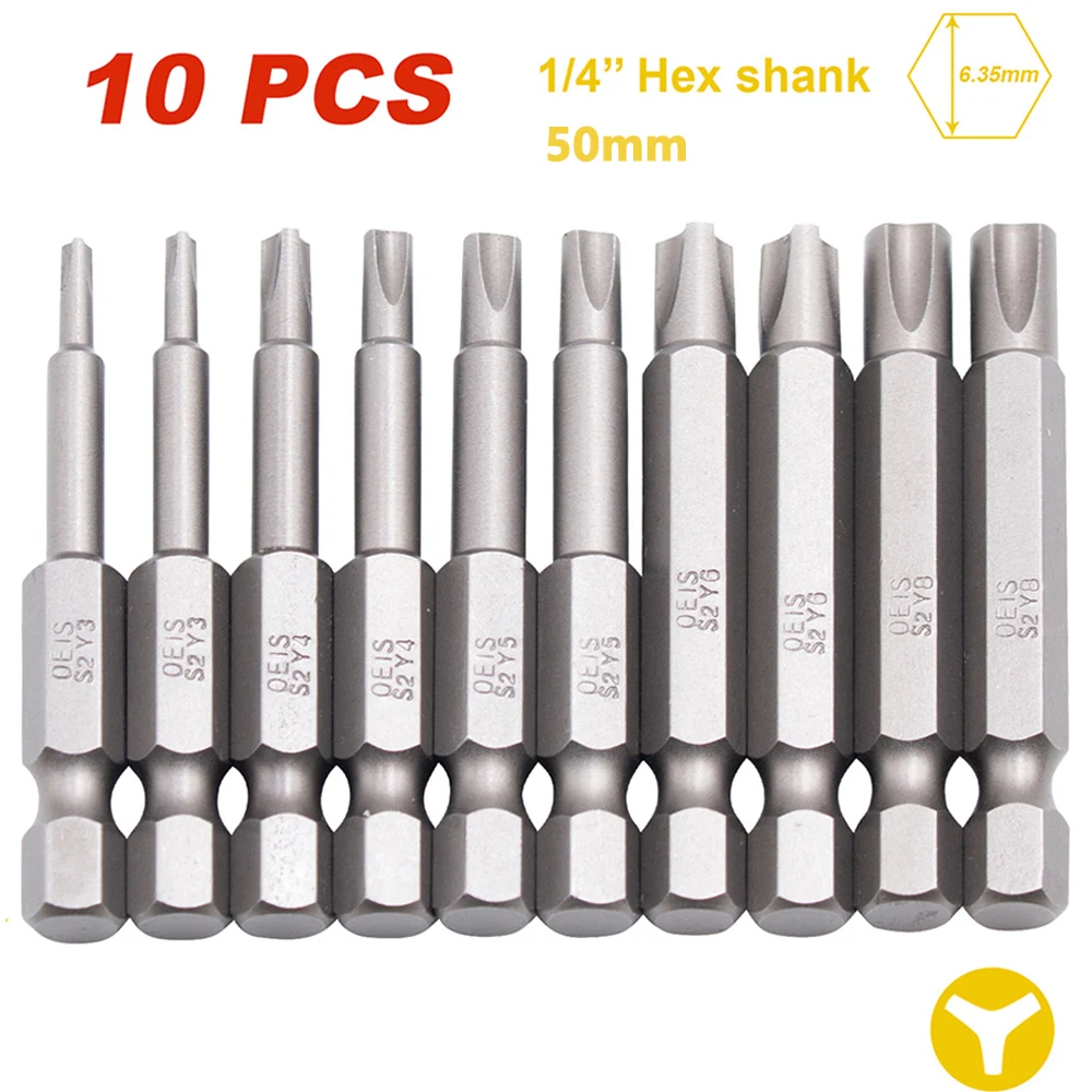 

10Pcs/set 1/4 Inch Hex Shank Magnetic Screwdriver Bit S2 Y-Type Electric Driver Hex Shank Drill Bit Set Hand Tool Y3 Y4 Y5 Y6 Y8
