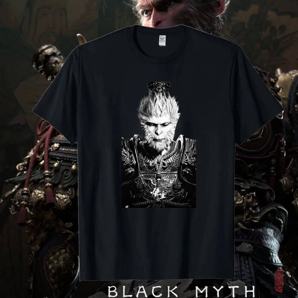 Black Myth: Wukong Men's Cotton T Shirts Casual Cool O- Neck Short Sleeve 6 Eared Macaque T Shirt Fashion Graphic Tees Tops