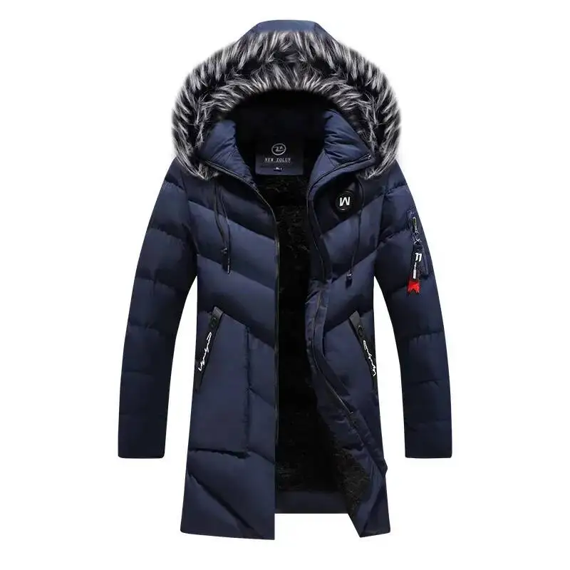 Erkek Katı Pamuk Dış Giyim Mont erkek Kalın Polar Kış Ceket Moda Kürk Kapşonlu Sıcak Pamuk Parka Rüzgarlık Artı Boyutu 6XL