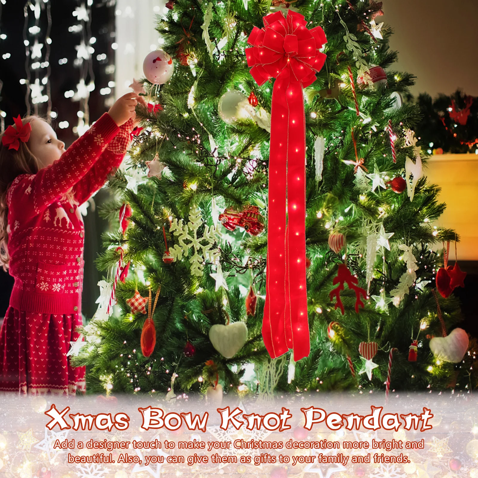 

Glowing Butterfly Bow Pendant Plastic Christmas Hanging Decor For Xmas Tree Mantel Home Party Lighting Decoration