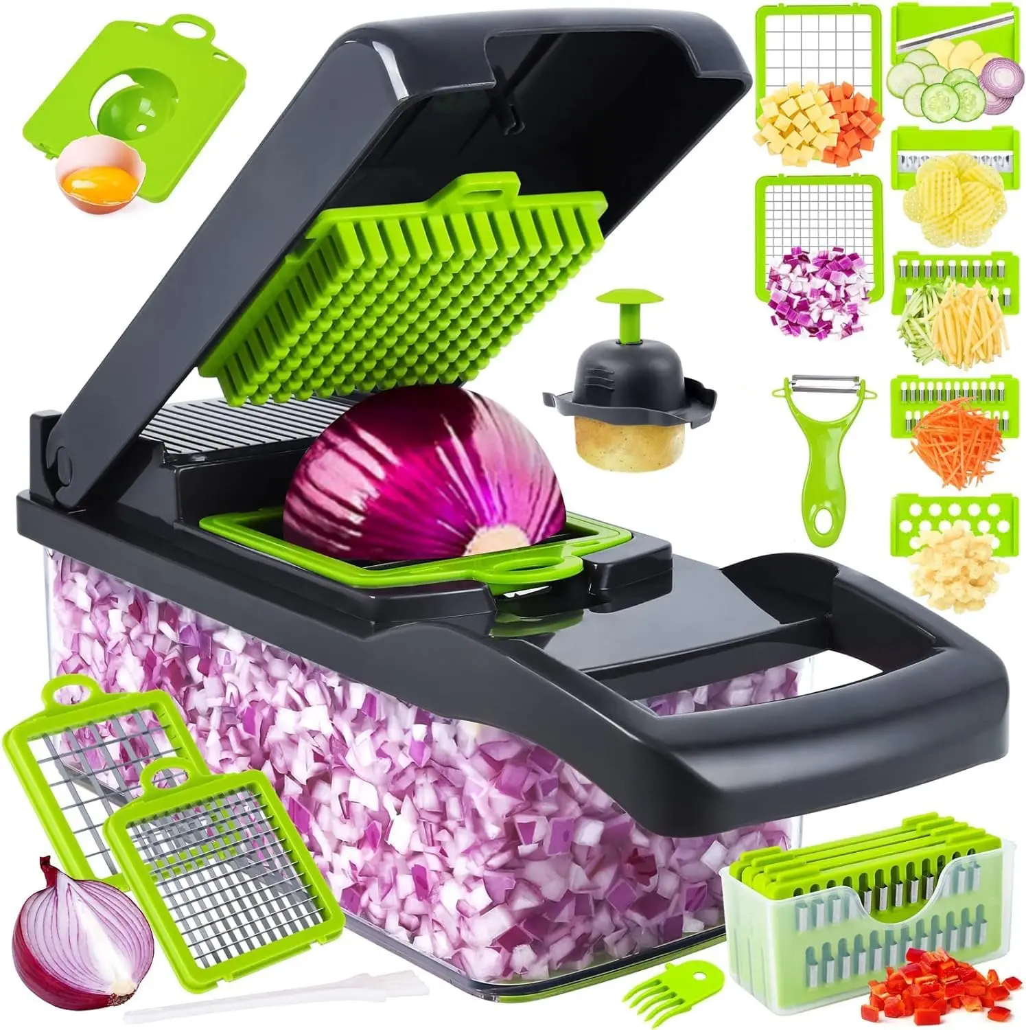 

14-in-1 Multifunctional Food Chopper, Vegetable Slicer Dicer Cutter with 8 Blades and Container for Kitchen