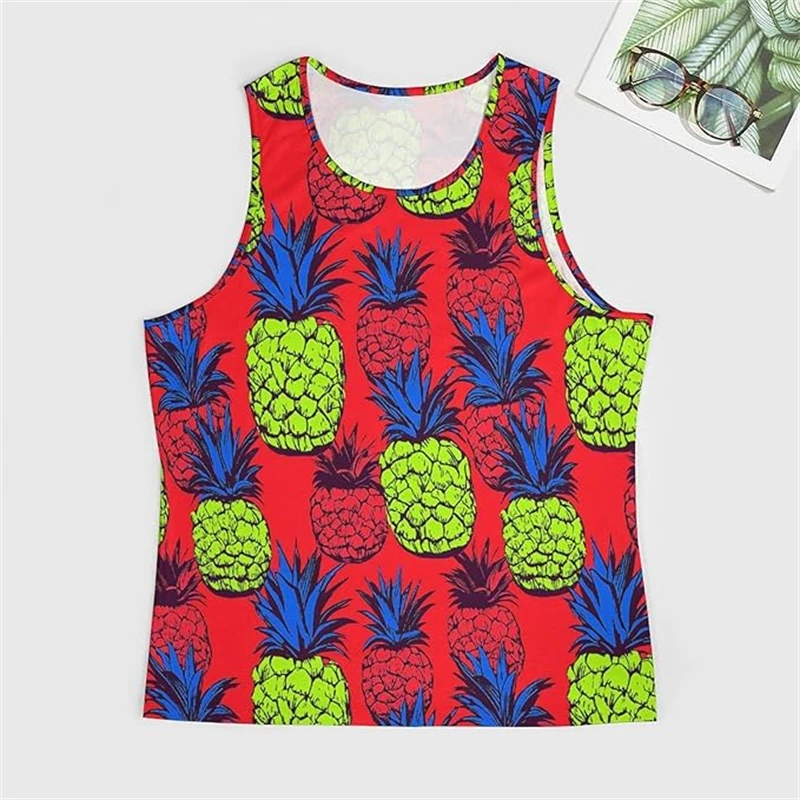 

New Men's Sleeveless Vest 3D Pineapple Print Tank Tops Casual Loose Sleevesless T Shirt Fitness Top Male Gym Sports Clothing