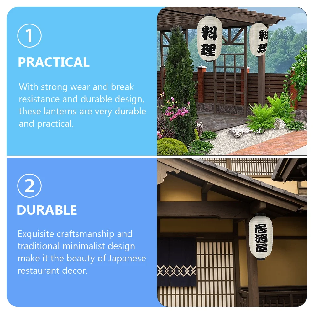 

2pcs Beige Silk Japanese Lantern Hanging Restaurant Decor Waterproof Durable Sushi Bar Ornament Traditional Minimalist Pendant