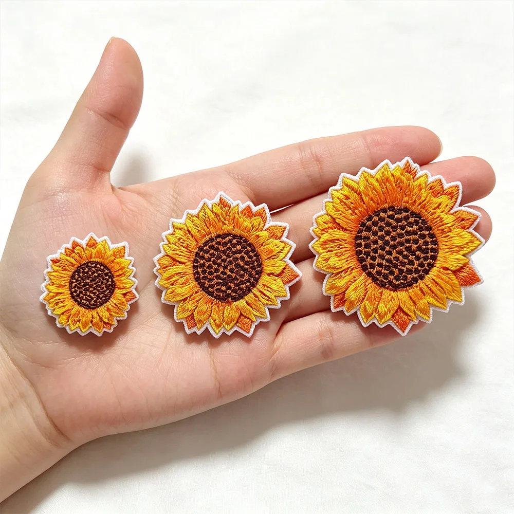 Sunflower Iron On Embroidery Patches 2‑3Pcs Large Medium Small Size DIY Applique for Clothing Jacket Jeans Bag Repair Decoration