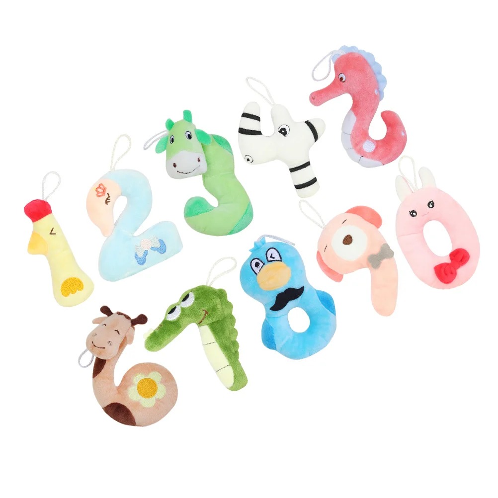 10PCS Lovely Animal Number Throw Pillow Creative Baby Number Pillow Toy Early Educational Number Animal Bolster Cartoon Animal N