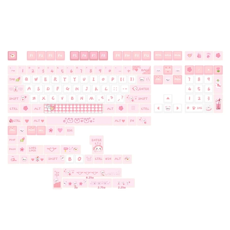 Pink Bear Tema Keycaps Set para meninas, PBTKeycaps, teclado mecânico, Dye Sublimation, perfil MAD, 146