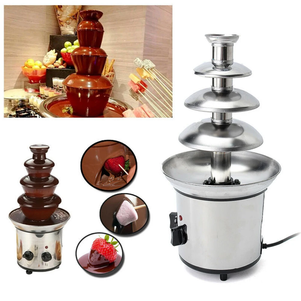 Chocolate Fountain 4 Tiers Electric Melting Machine Fondue Pot Set for Chocolate Candy Ranch Nacho Cheese EU 220V Fountain