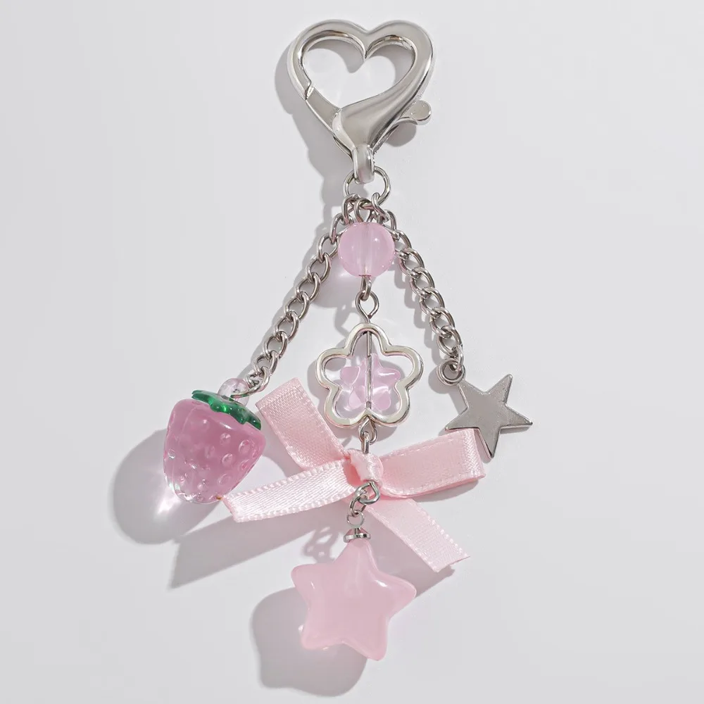 

Y2k Fashion Keychain Flower Star Love Bow Strawberry Pendant Acrylic Key Chain Student Women Bag Backpack Keychain Accessories