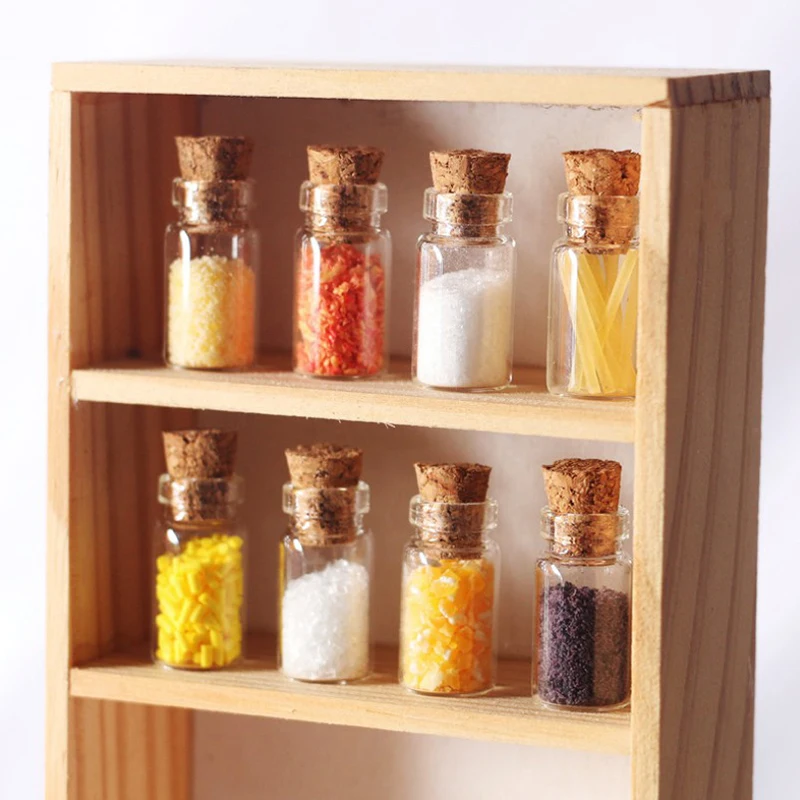 8Pcs/Set 1/12 Dollhouse Mini Glass Seasoning Bottle Simulation Kitchen Model Toy