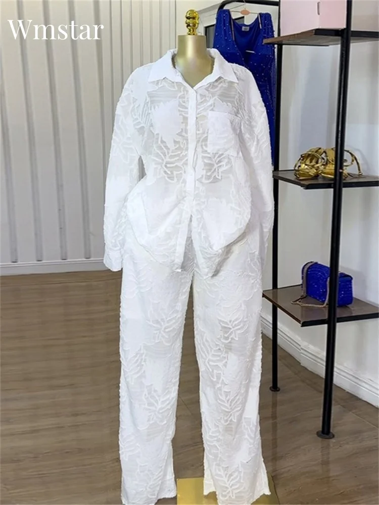 Wmstar Two Piece Set Women Loose Top and Pants Sets Wide Leg Long Sleeve Mesh New Matching Tracksuit Wholesale Dropshipping 2025