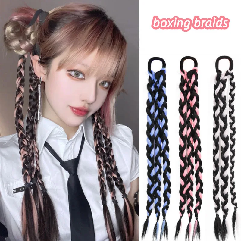 

New Boxing Braid Wig Women's Hair Circle Natural Sweet Cool Spice Girl Fashion Temperament Picking Dye Twisted Braid Headwear