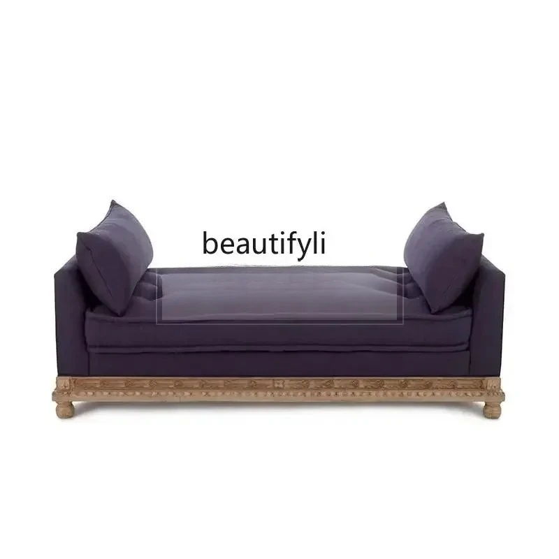 

New style French solid wood chaise longue, living room foyer shoe changing stool, bedroom carved bedside leisure stool