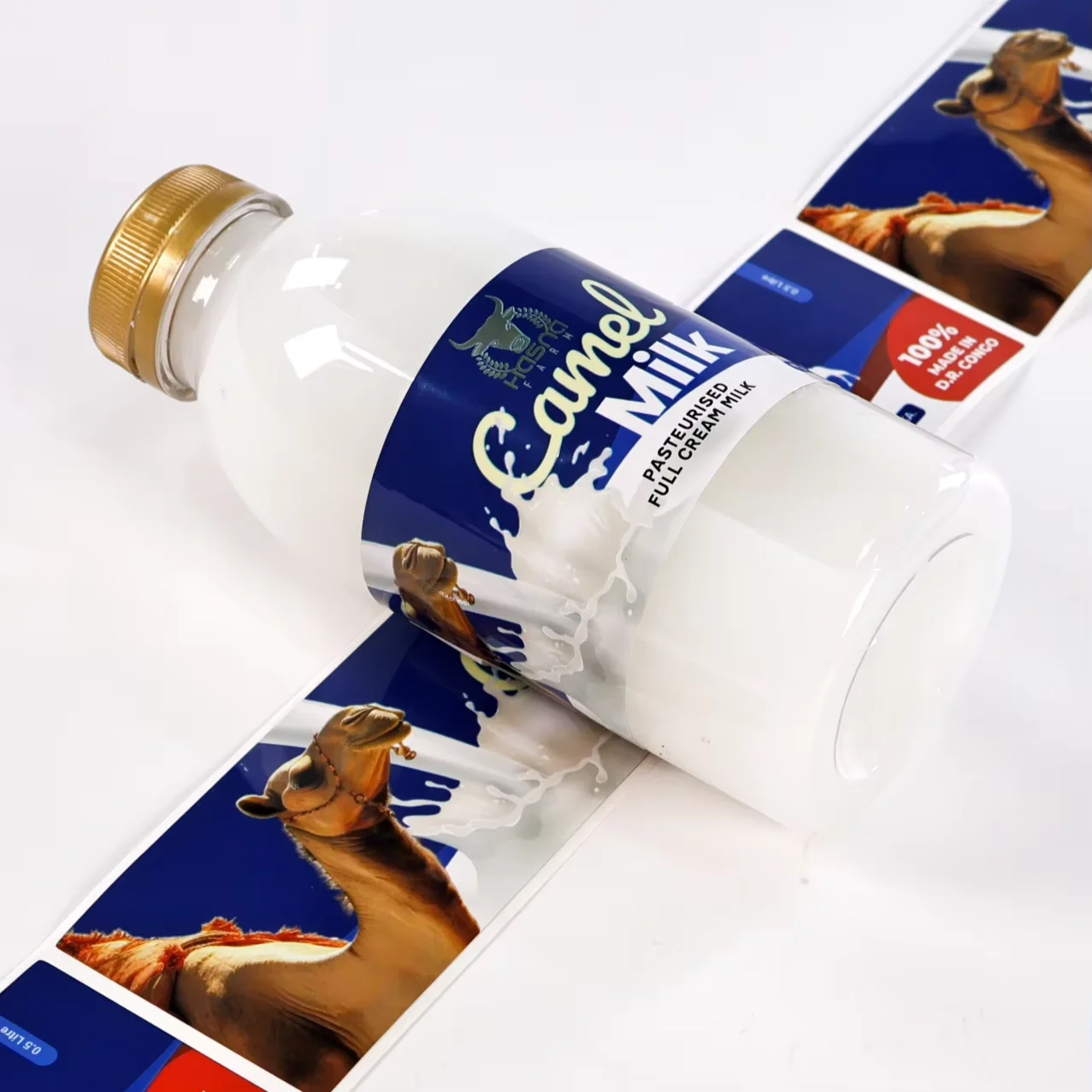 Custom Camel Milk Bottle Labels｜Waterproof｜Oil-Proof｜Strong Adhesive｜Roll Stickers