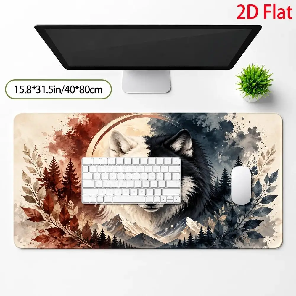 Stunning dual-color wolf-head large mouse pad, with a mysterious forest moonlight theme and an artistic watercolor style