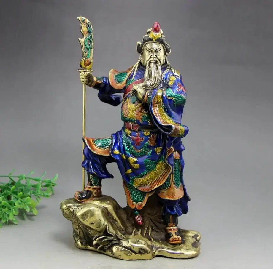 

Copper body enamel arts and crafts wholesale brass station Guan Gong Wu God of wealth jingtailan ornaments