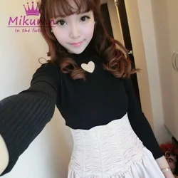 Mikumn Punk Gothic Women Autumn White Black Love Heart Hollow out Sexy Slim Bottoming Shirt Female Knitwear Tops