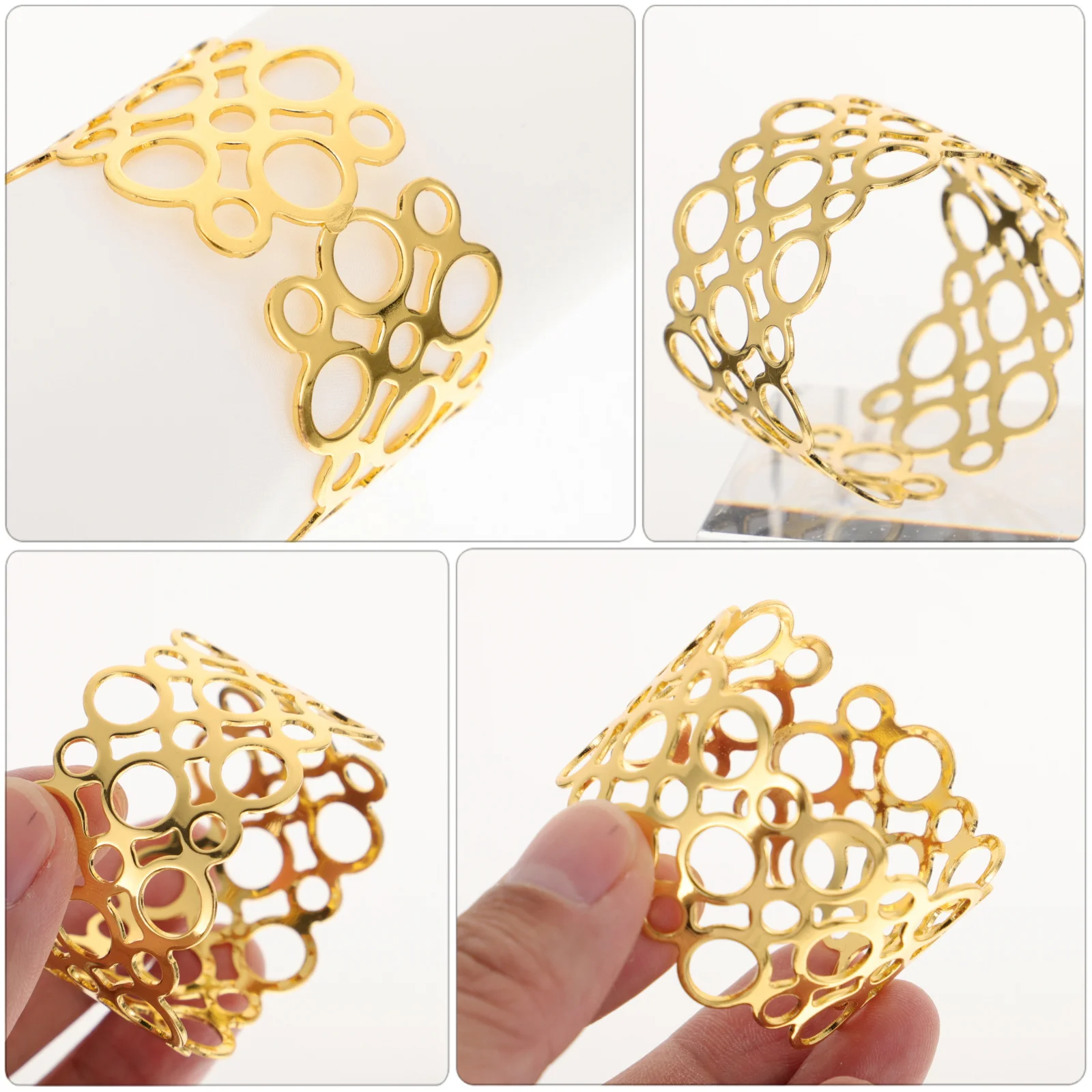 

4pcs Golden Plated Hollow Metal Napkin Rings Elegant Dinner Table Decorations for Hotel Parties Premium Material