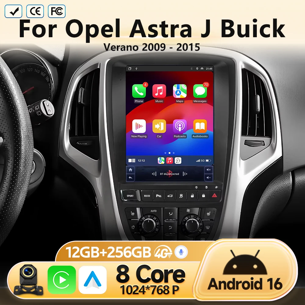 Android 16 dla Opel Astra J Buick Verano 2009 2010 2011 2012-2015 - jednostka multimedialna z GPS, nawigacją i odtwarzaczem wideo, bez 2 Din.