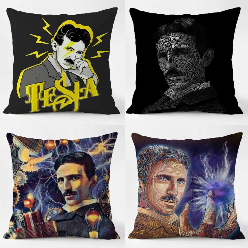 N-Nikola T-Tesla Cushion Cover Daily Washable Linen Pillowcase Soft  for Sofa Bed Home Room Decor