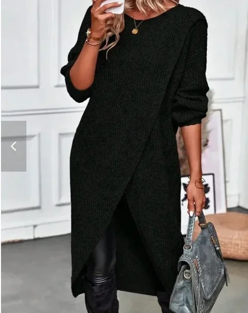 

Высококачественный модный длинный вязаный свитер для женщин 2025 серые пуловеры осень-зима хаки теплые джемперы длинное пальто