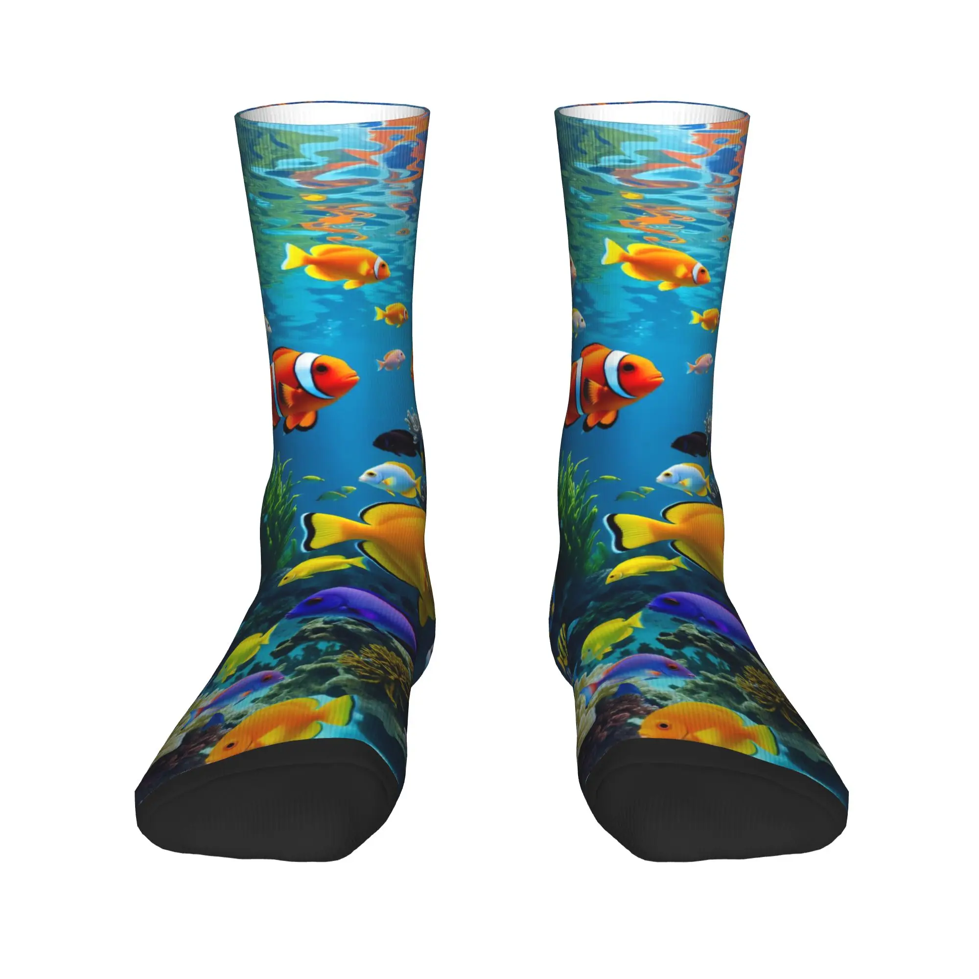 Beautiful Underwater World Colorful Fish Socks  Graphic Stockings Anti Slip Men's Socks Breathable Winter Vintage Sports Socks