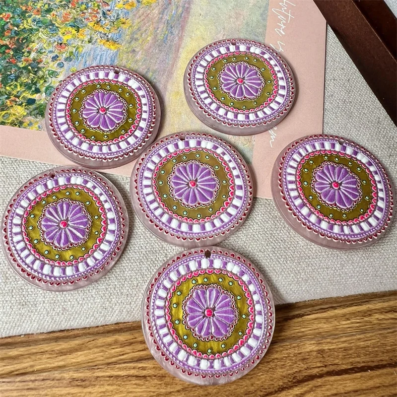 

Free shipping 50pcs/lot 34mm color pattern print Embossed effect geometry round shape acrylic bead diy jewelry garment accessory