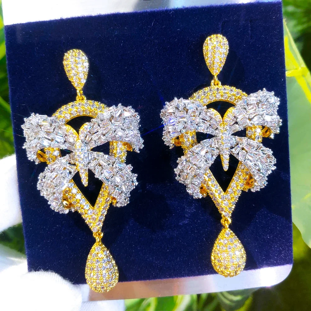 

Soramoore Luxury Bow Drop Pendant Earrings For Women Daily Shiny Trendy Original Girl Gift Bloom High Quality Korean Accessories