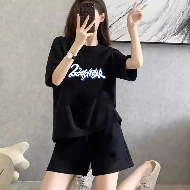 

Женский повседневный спортивный костюм, новинка 2023 года, летняя свободная длинная футболка с короткими рукавами, шорты, комплекты из 2 предметов, модная одежда для бега