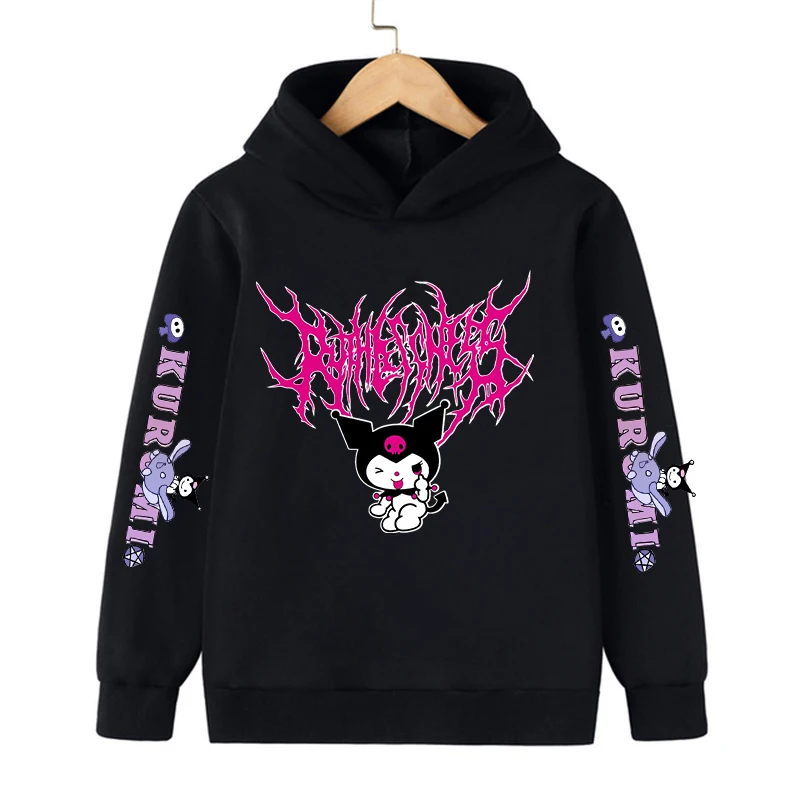 anime kawaii bambini Streetwear kuromi Felpa con cappuccio per bambini Carino Sanrio Felpa per bambini Manga Abbigliamento Kid Girl Boy Top Felpa