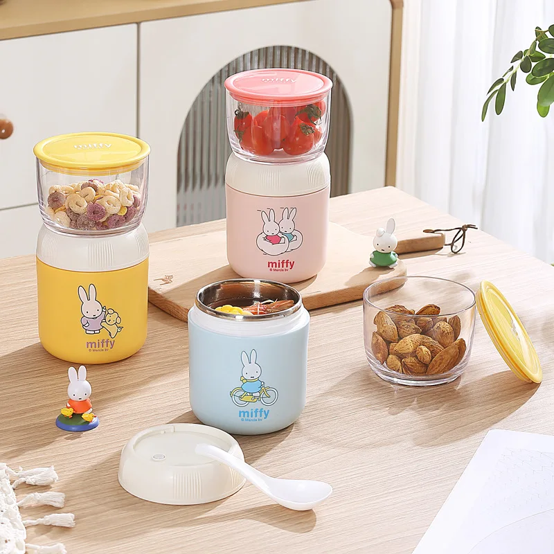 Kubek ze stali nierdzewnej z podwójną ścianką, motyw króliczka Miffy, kawaii, kubek na śniadanie, koktajl mleczny, kubek na owoce, prezent urodzinowy dla dzieci.