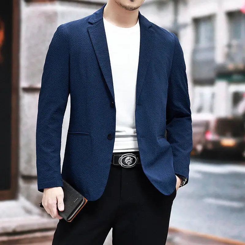 

New Spring Summer Lightweight Breathable Men's Casual Bubble irt Jaet Busin Leisure Youth Men's Faion Polyester Fiber
