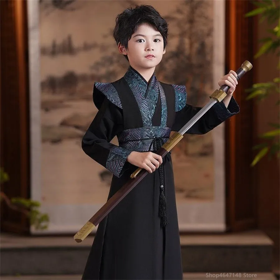 

Boys girls Hanfu Three-piece Set Improved Ancient Costume Children's Fairy Scholar Performance Traditional Chinese
