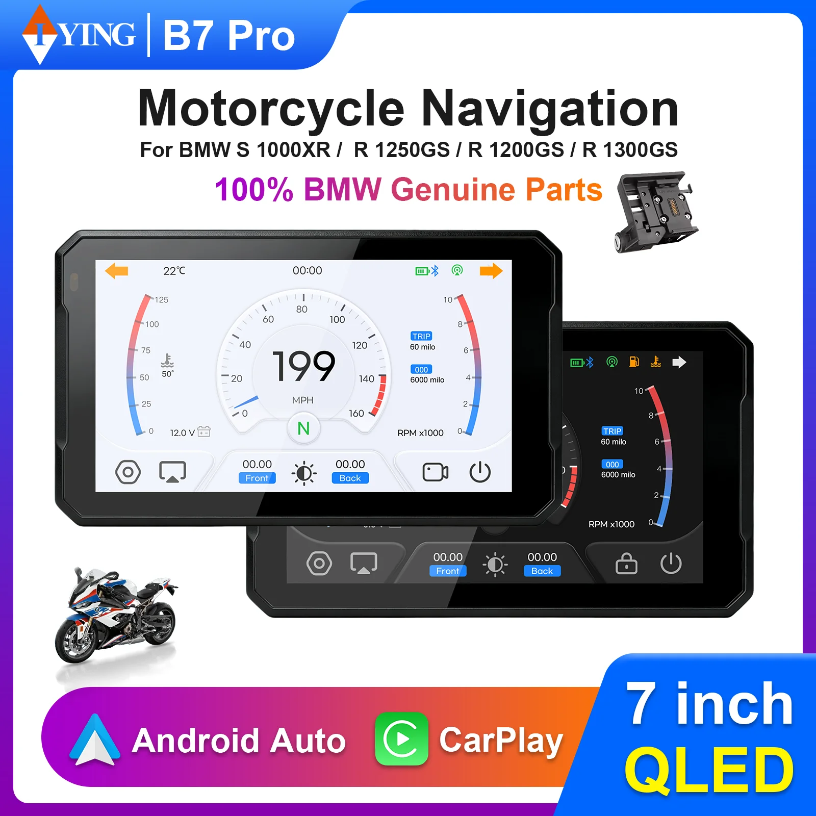 IYING Carplay voor BMW XR S1000XR1200GS R1250GS R1300GS 7 inch draagbare motorfietsnavigatie CarPlay Android Auto Navigator