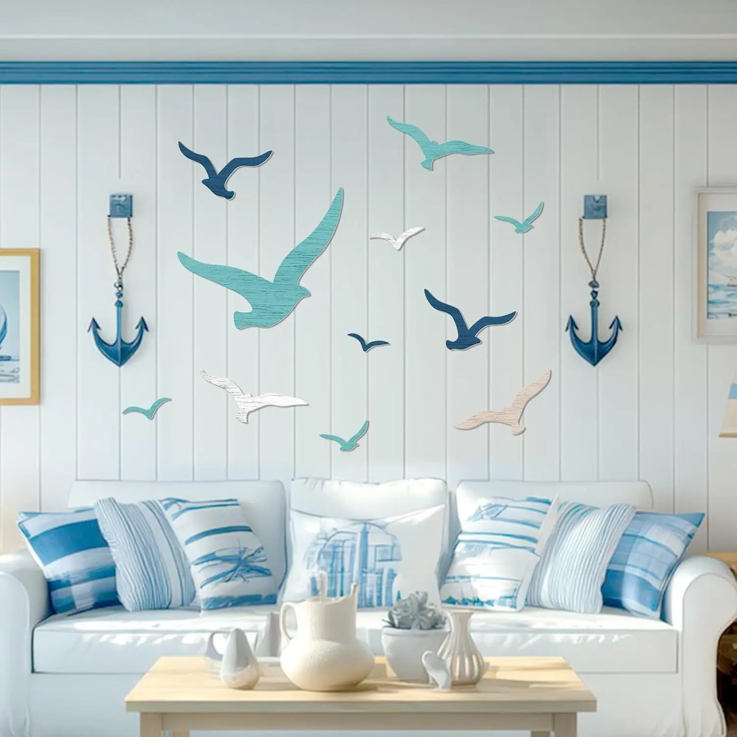 11Pcs Fly Birds Wooden Sign Seagull Wall Decor For Home Farmhouse Bedroom Coffee Shop Spa Yoga Studio Rest Room Wall Decoration