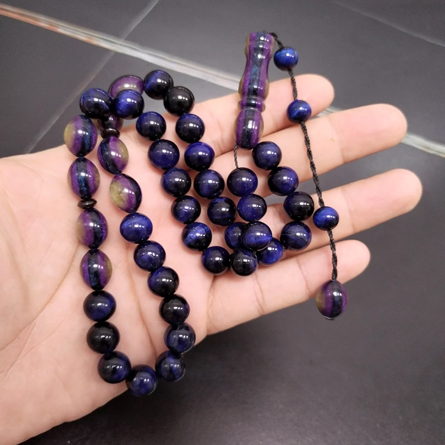 Natural blue tiger eye Tasbih with Bakelait beads bracelets Gift Eid misbaha turkish accessories gemstone