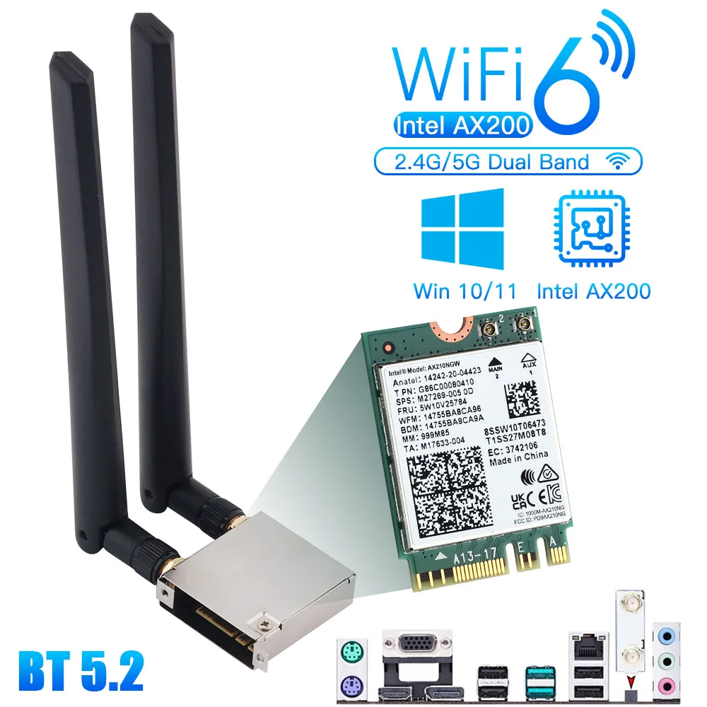 Imagem -06 - Wifi 6e Intel Ax210 Placa de Rede 5374mbps Wifi6 Ax200 Bt5.3 Wifi ir Adaptador sem Fio para Asus H610m-a B660m B550 Z370 X470 pc