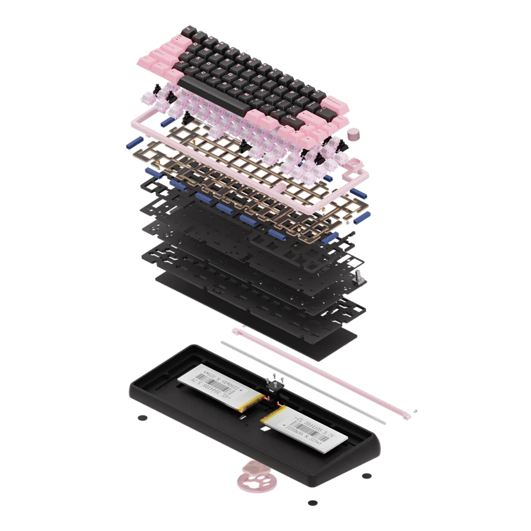 لوحة مفاتيح ميكانيكية من الألومنيوم Chilkey Foxy 65 مع مقبض RGB بإضاءة خلفية لوحة مفاتيح ألعاب لاسلكية ثلاثية الوضع بقطع مرن (الوزن الداخلي)
