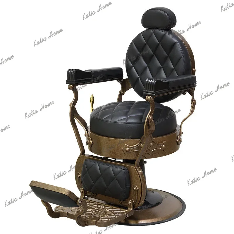 LSHigh End Barbershop Styling Chair Antique Style Leather Tufted Reclining Hydraulic Barber Chair