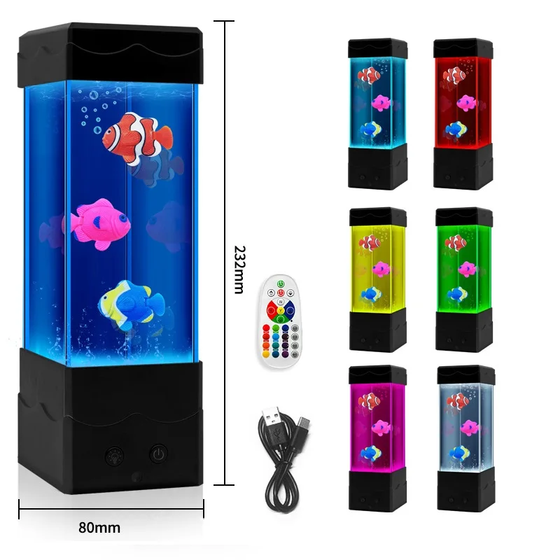 LED Aquarium Night Light Jellyfish Snow Mountain Fish Lamp Remote Control Color Changing Desktop Decoration Kids Birthday Gift
