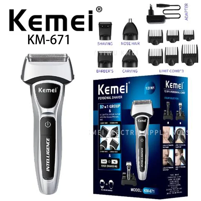 Kemei KM-671インテリジェント5ステージ可変速モーター,大容量リチウム電池,5-in-1 Kemei