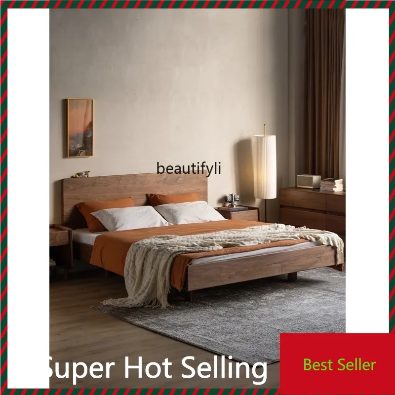 

K132 North American Black Walnut Full Solid Wood Bed Simple Modern Master Bedroom Double Bed High Backrest Suspension Bed