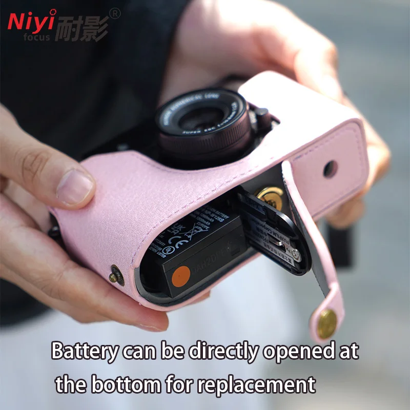 X-Half Protective Case PU Leather Retro Lychee Pattern Camera Half Case for Fujifilm X-Half Camera Bag Wrist Shoulder Strap
